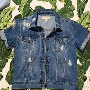 PacSun Distressed Short Sleeve Denim Jacket - Medium Blue